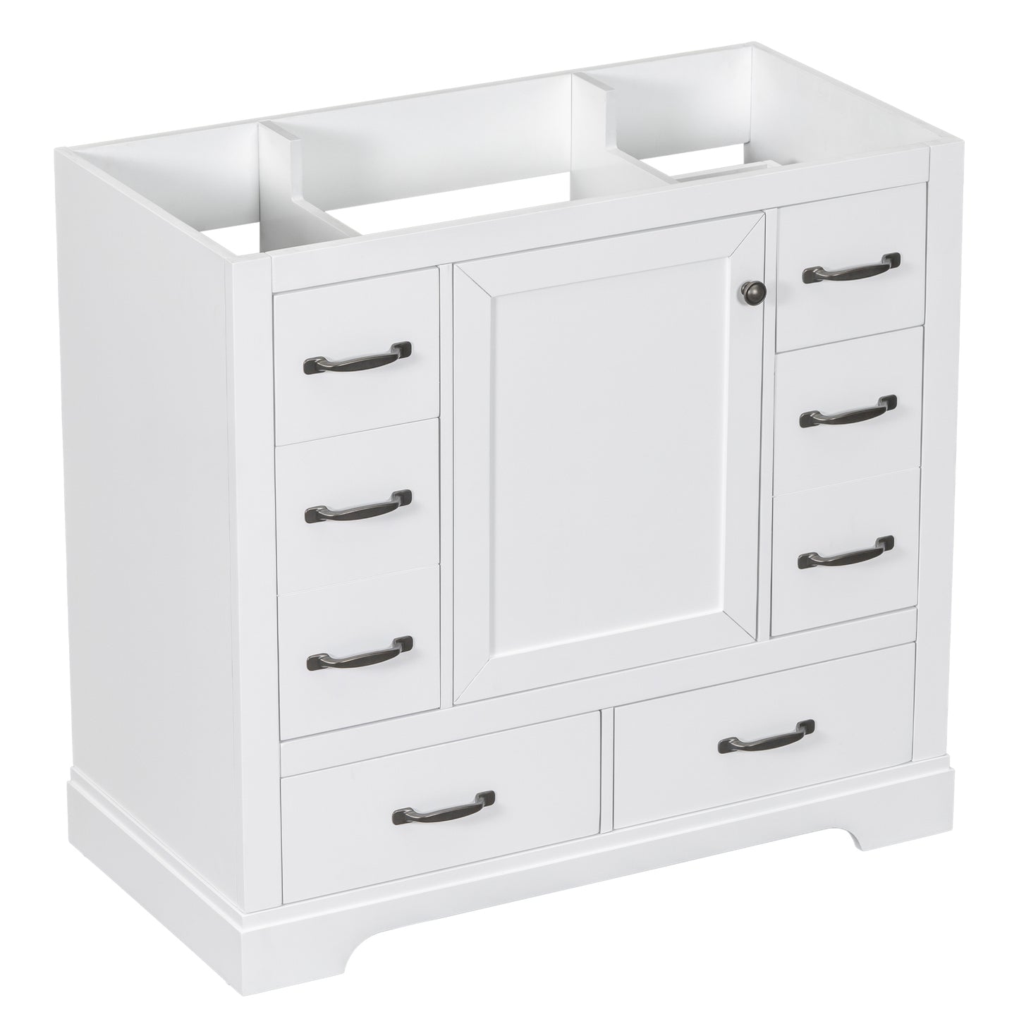 36" Bathroom Vanity without Sink, Cabinet Base Only, Six Drawers, Multi-Functional Drawer Divider, Adjustable Shelf, White