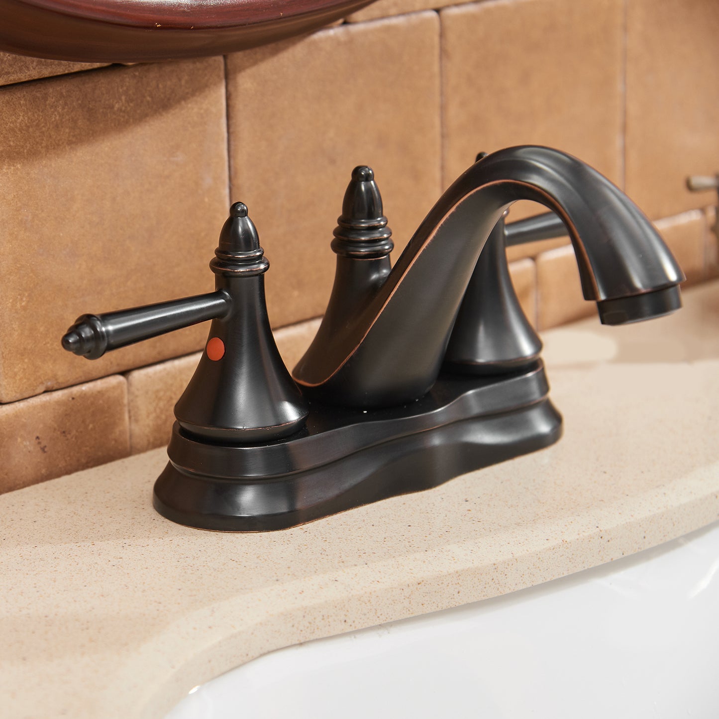 Oil Rubbed Bronze Double Handle Bathroom Faucet with Pop-up Drain Assembly for 4-inch Centerset Sink