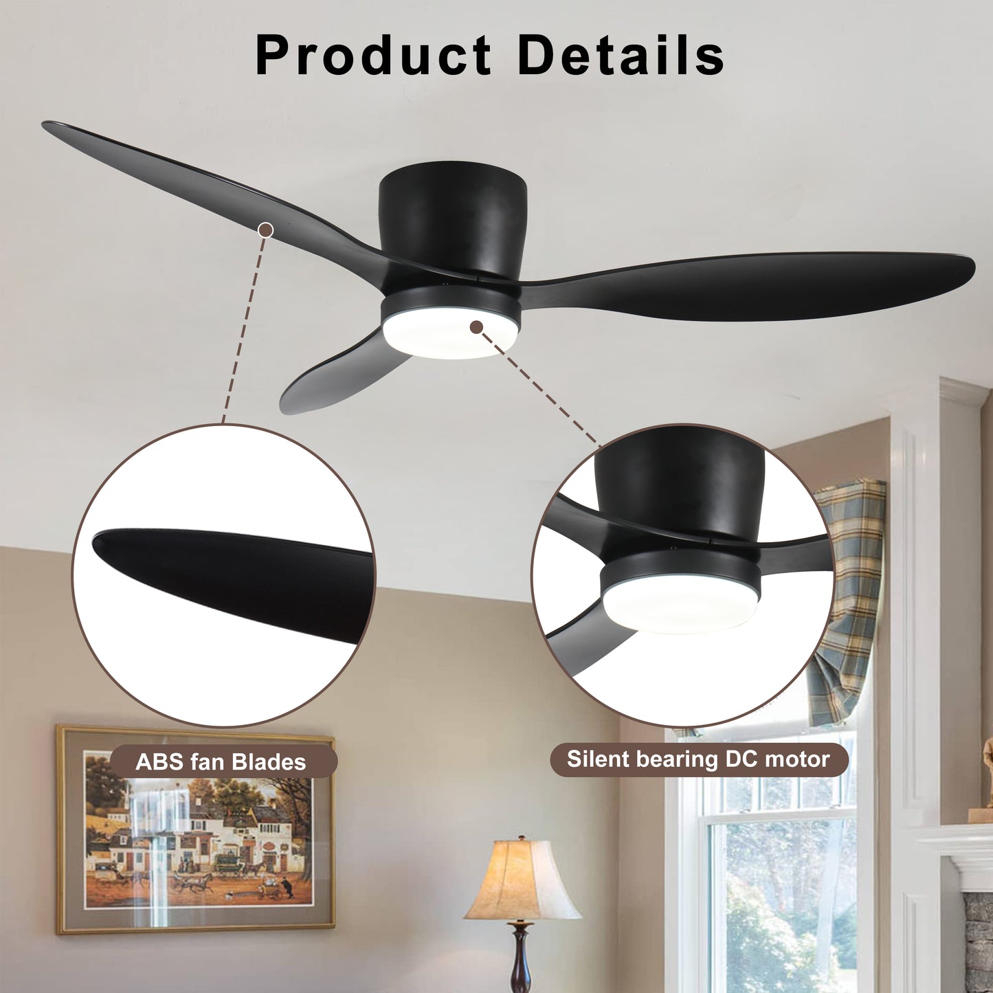 42 Matte Black Ceiling Fan with Adjustable LED Light and Remote Control