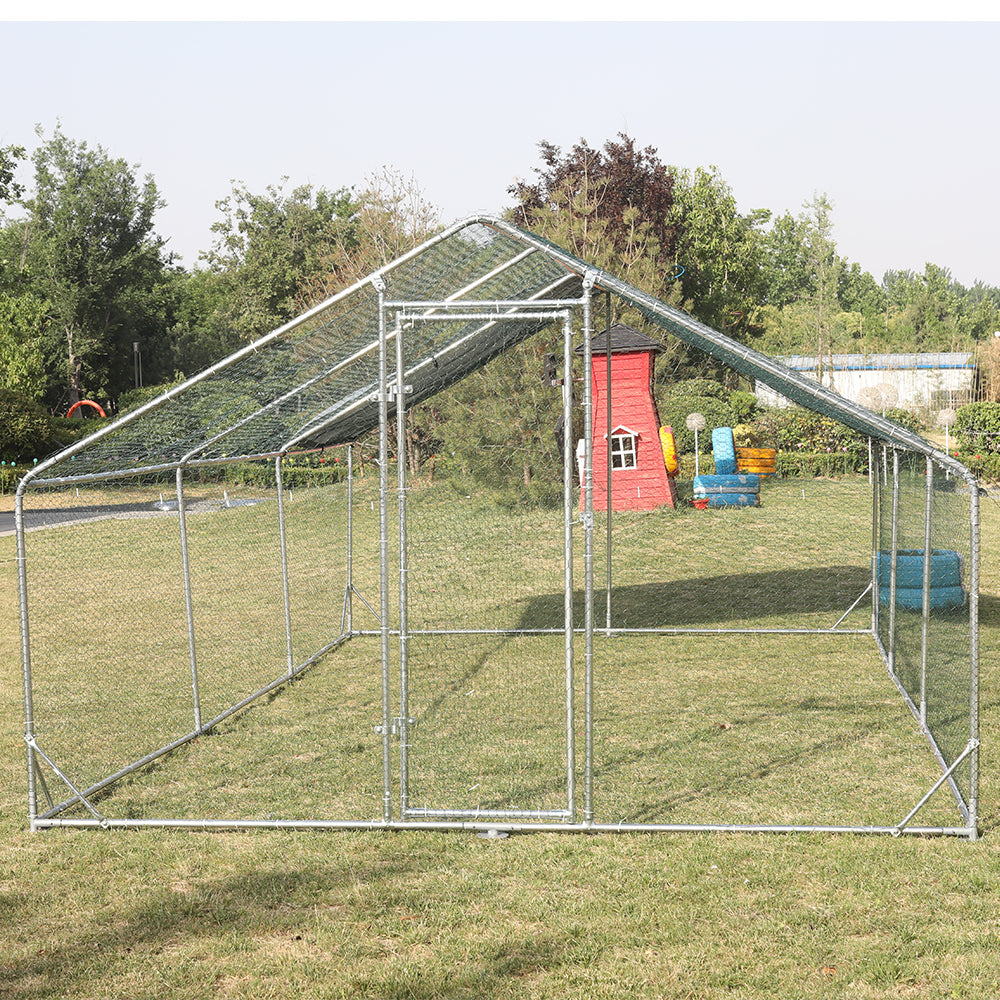 Large Metal Chicken Coop Walk-in Poultry Cage Hen Run House Rabbits Habitat Cage Spire Shaped Coop with Waterproof and Anti-Ultraviolet Cover (9.8' L x 19.7' W x 6.4' H)