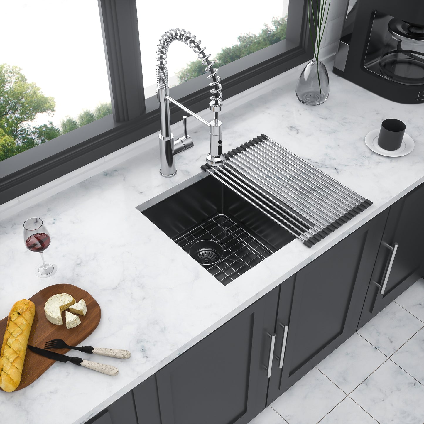 Gunmetal Black Undermount Stainless Steel Kitchen Sink - 15x 17x 10 Single Bowl Basin