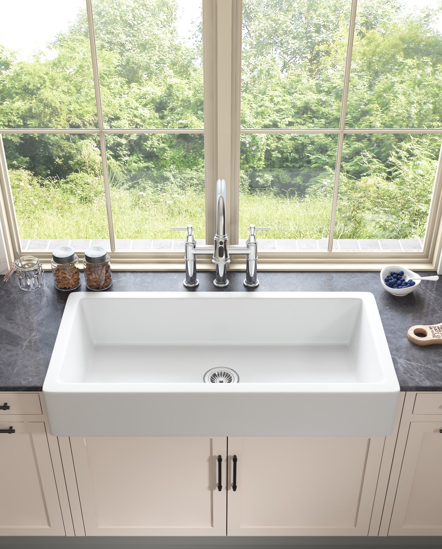 Modern Farmhouse White Ceramic Kitchen Sink with Apron Front