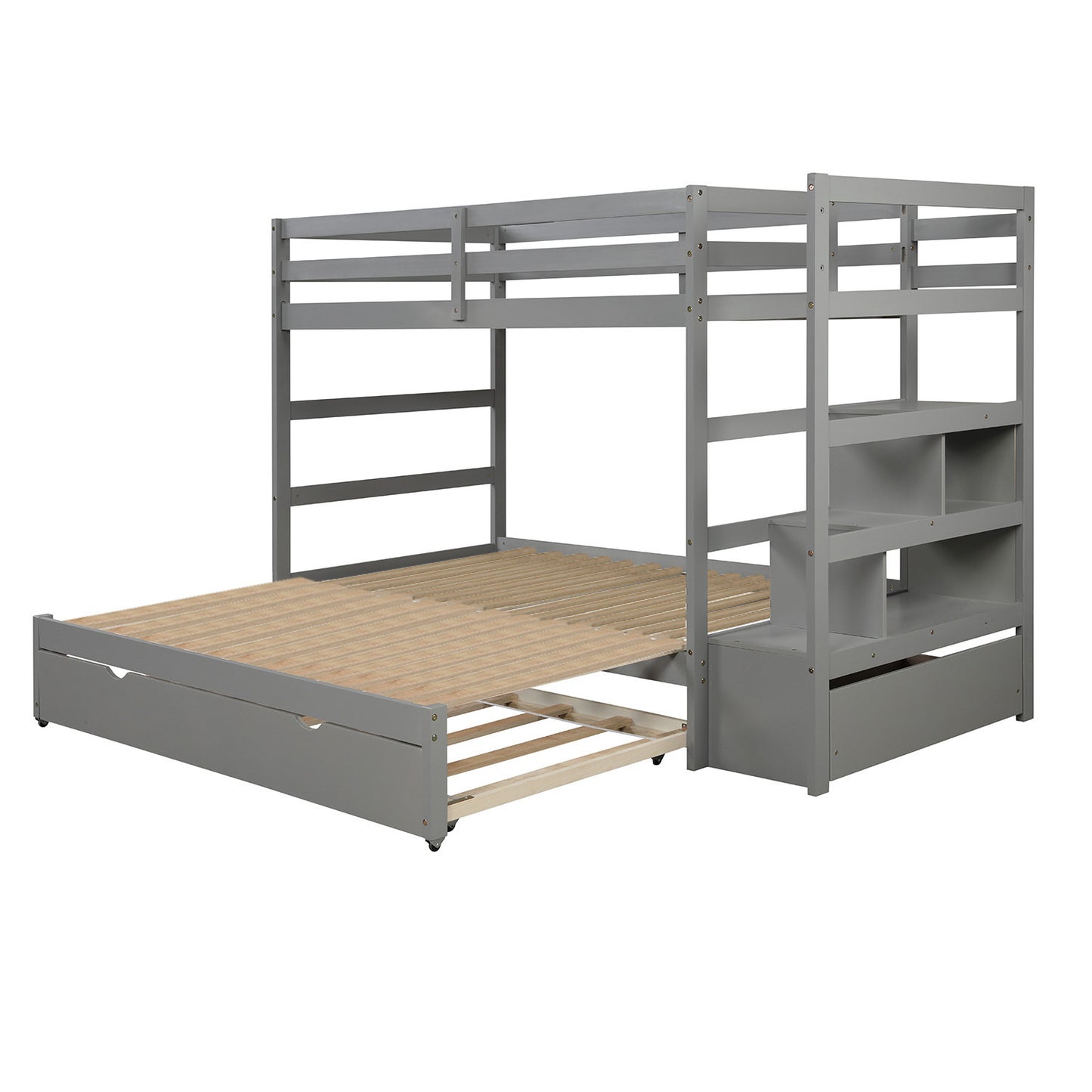 Gray Stairway Bunk Bed with Trundle and Storage