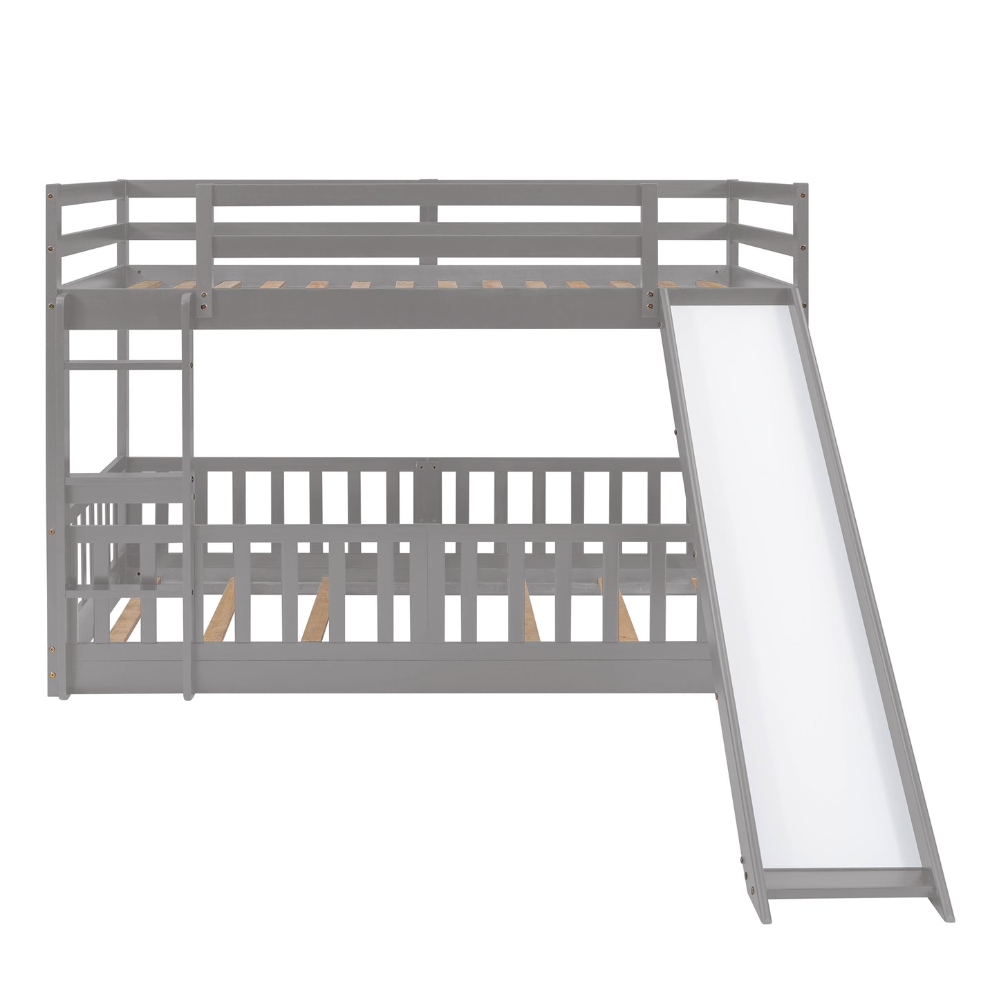 Gray Twin Bunk Bed with Slide, Ladder, and Space-Saving Design for Cozy Bedrooms