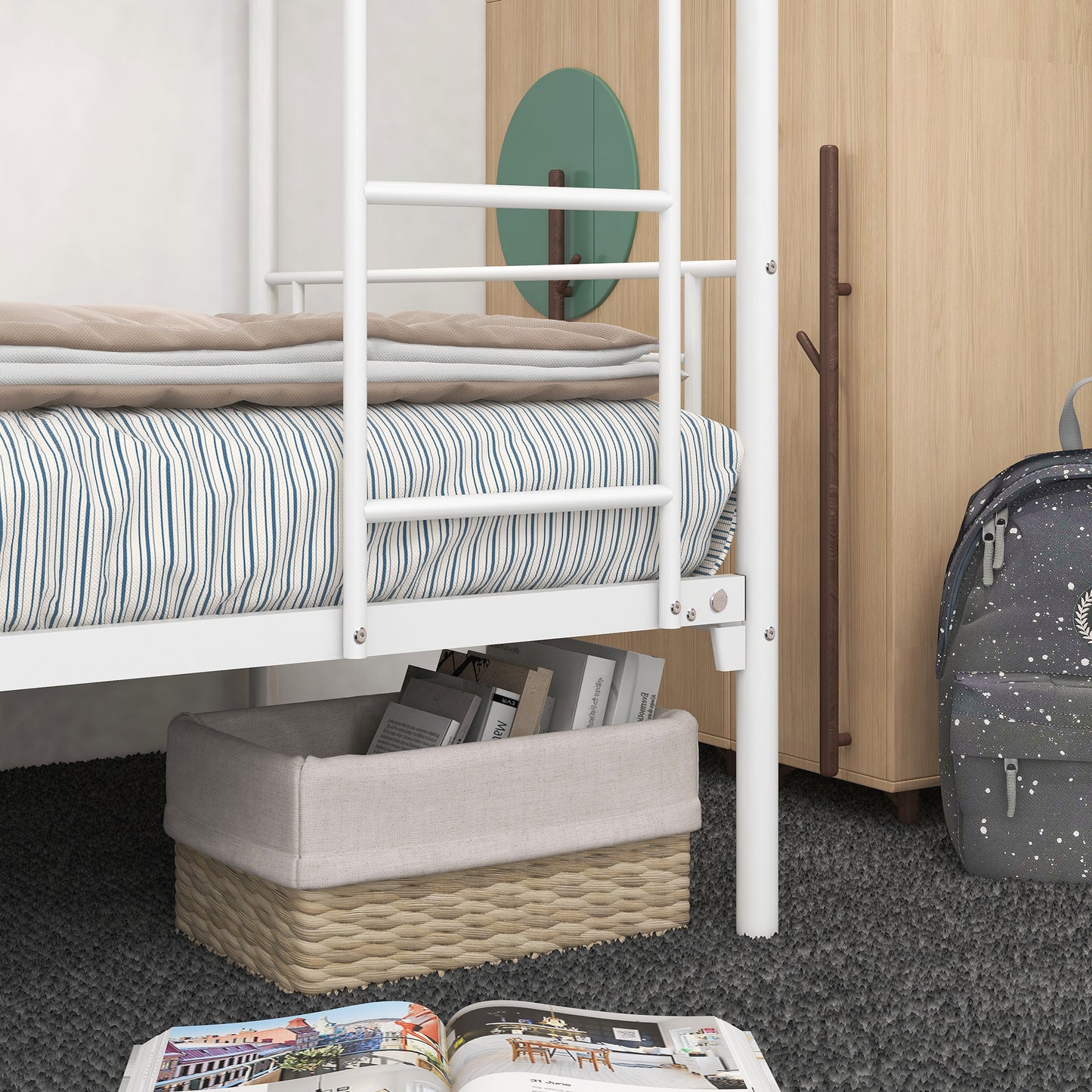 White Twin Metal Bunk Bed with Space-Saving Design