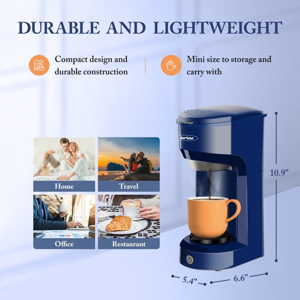 Blue Single Serve Coffee Maker with K Cup Pod and Ground Coffee Options