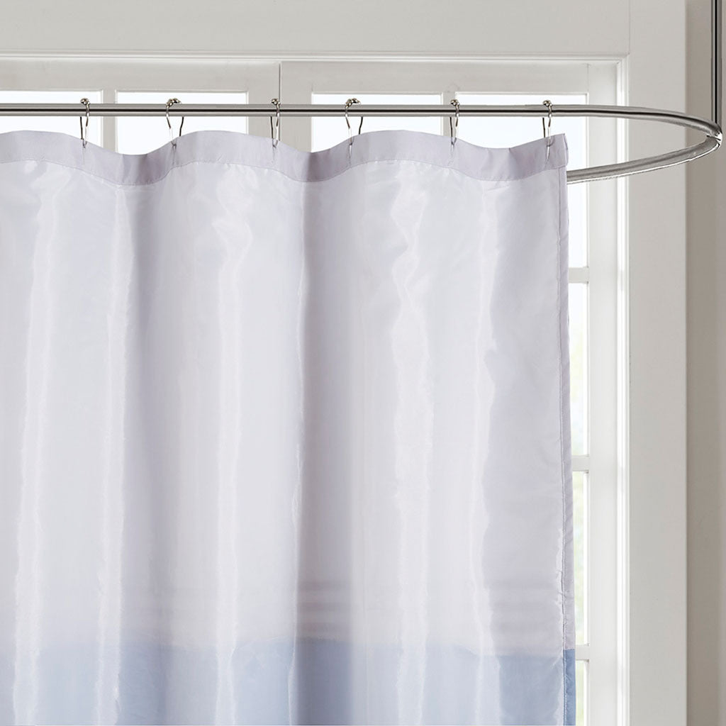 Ramsey Blue Printed and Embroidered Bathroom Shower Curtain