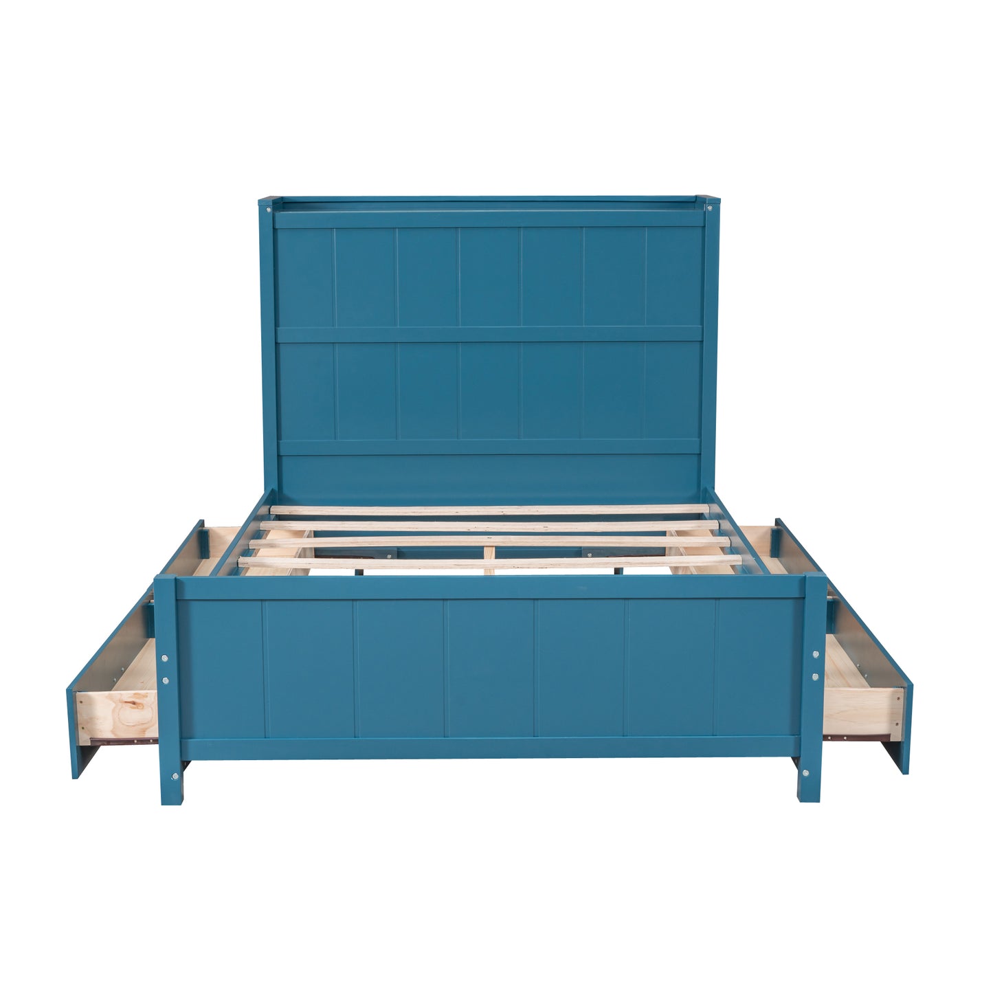 Full Size Platform Bed with Drawers and Storage Shelves, Blue