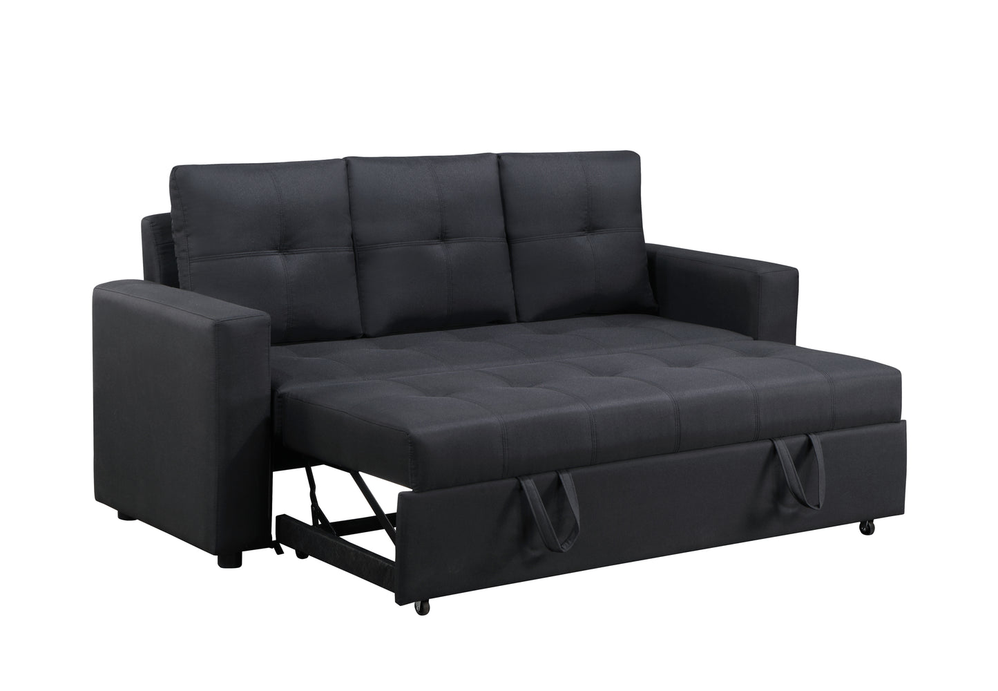 Aiden Black Linen Fabric Sleeper Sofa with Tufting