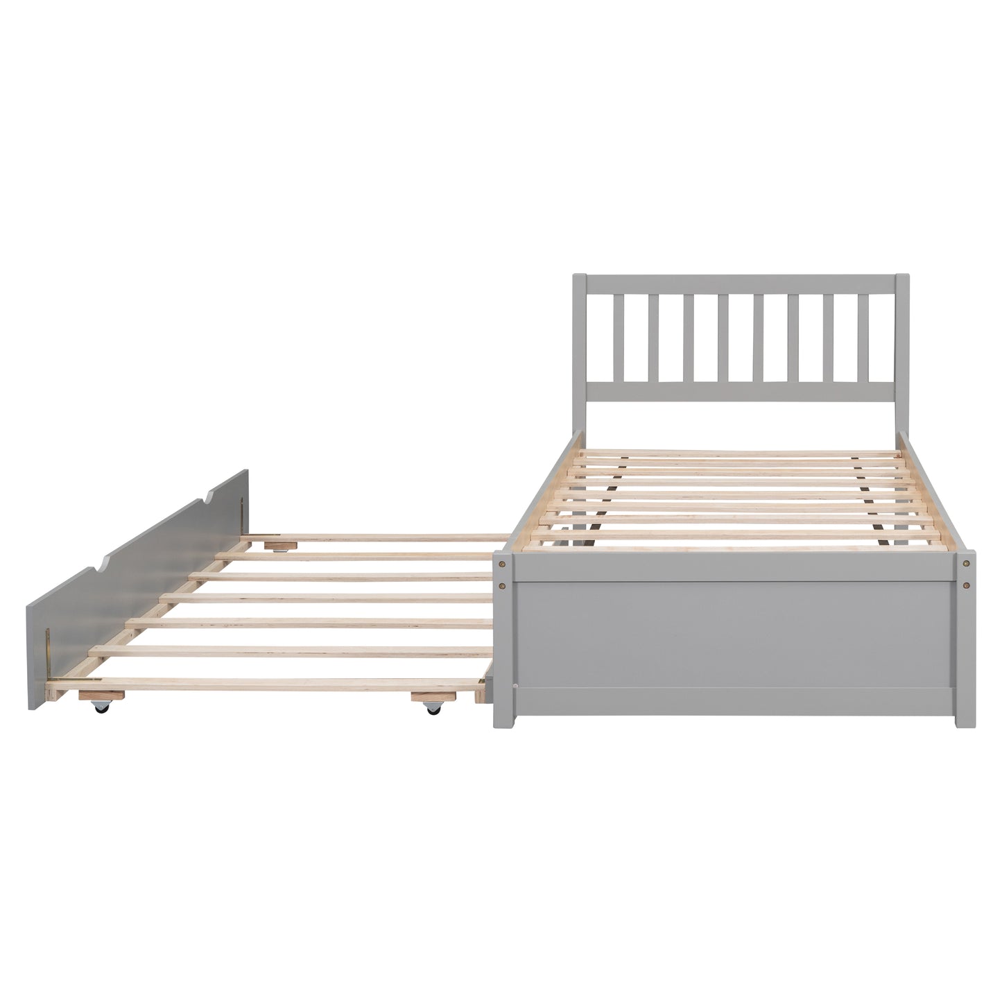 Modern Design Wooden Twin Size Platform Bed Frame with Trundle for Grey Color