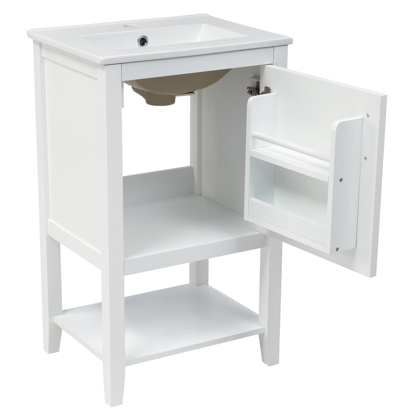 20" Bathroom Vanity with Sink, Bathroom Cabinet with Soft Closing Door, Storage Rack and Open Shelf, White