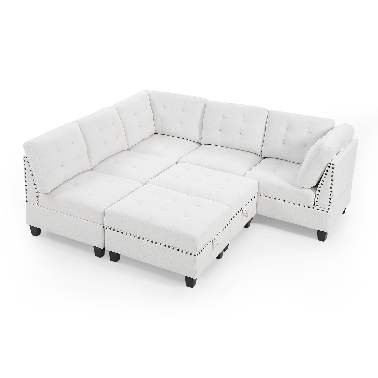 L-shaped Ivory Chenille DIY Modular Sectional Sofa