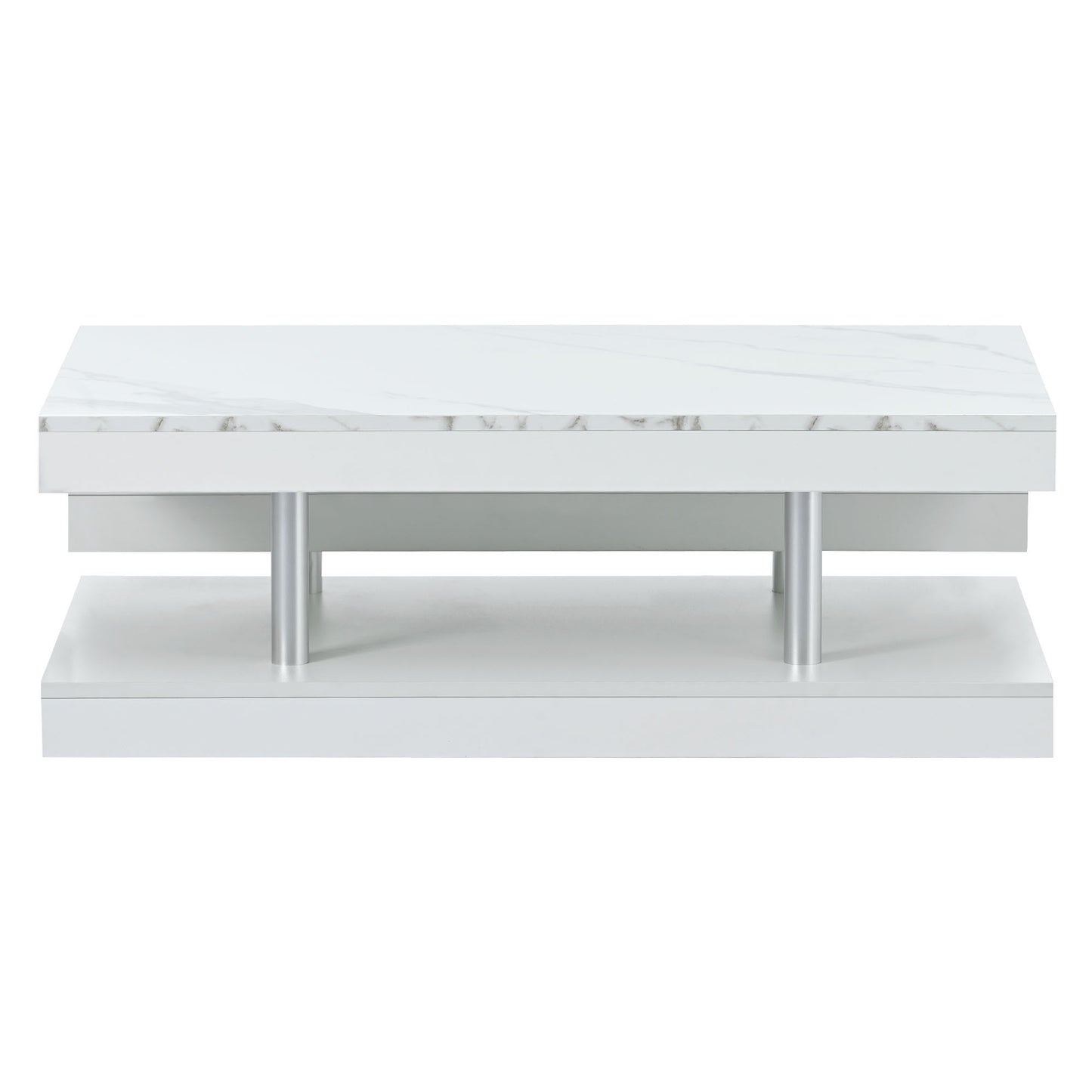 White Minimalist 2-Tier Coffee Table with Glossy Surface