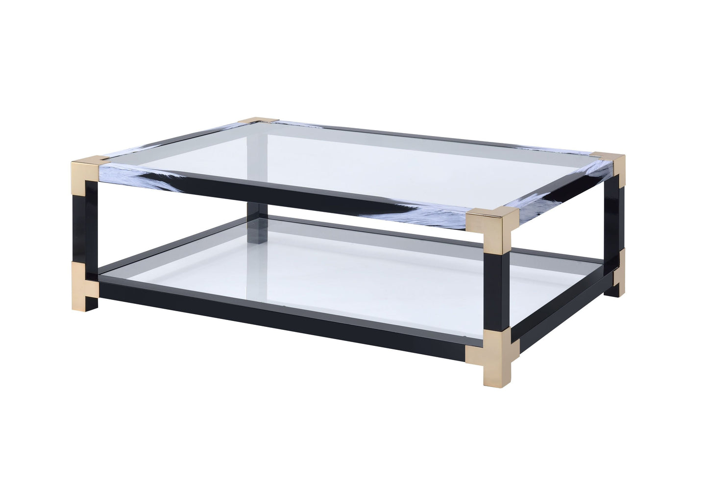 Lafty Modern White & Clear Glass Coffee Table with Storage 81000