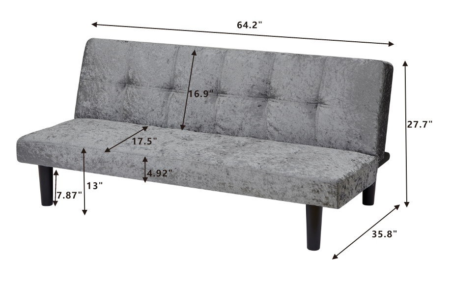 Modern sofa bed in iced velour, multi-position adjustable sofa bed, plastic feet