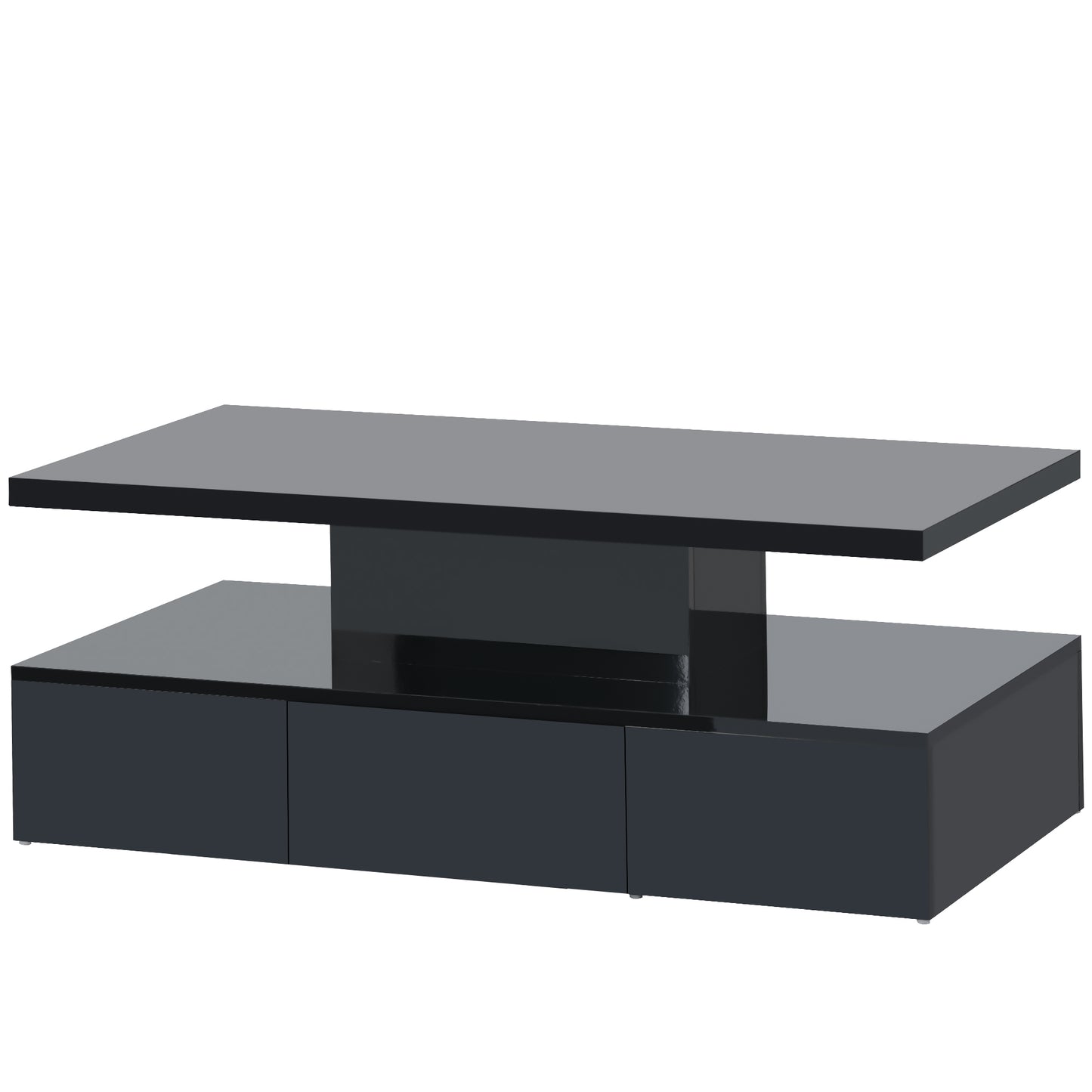 Glossy Black LED Coffee Table with Drawer and Double-Tiered Storage