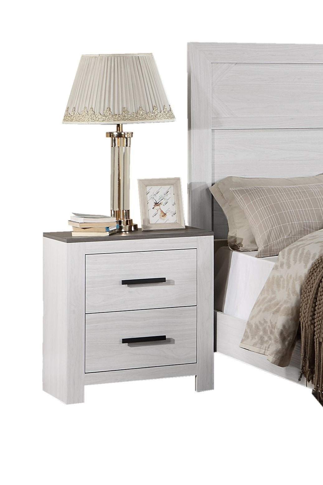 White Color 1pc Nightstand Paper veneer Bedroom Furniture 2-Drawers Bedside Table