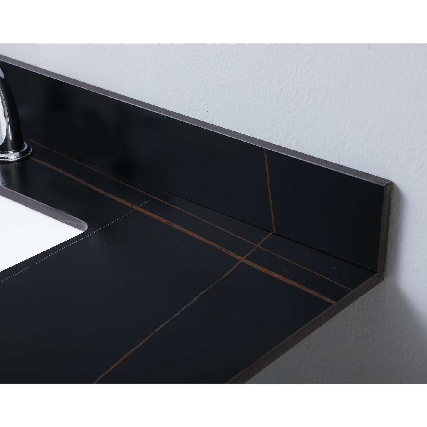 Montary 43inch bathroom stone vanity top black gold color with undermount ceramic sink and  single  faucet hole with backsplash