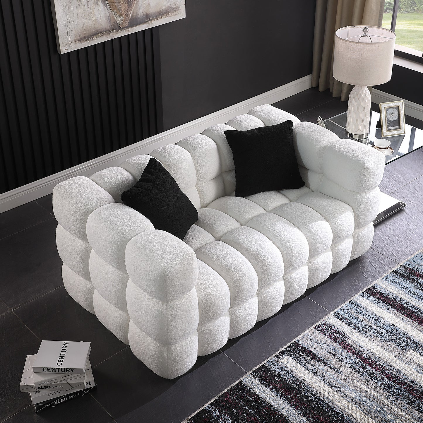 Plush Boucle White 3-Seater Marshmallow Sofa