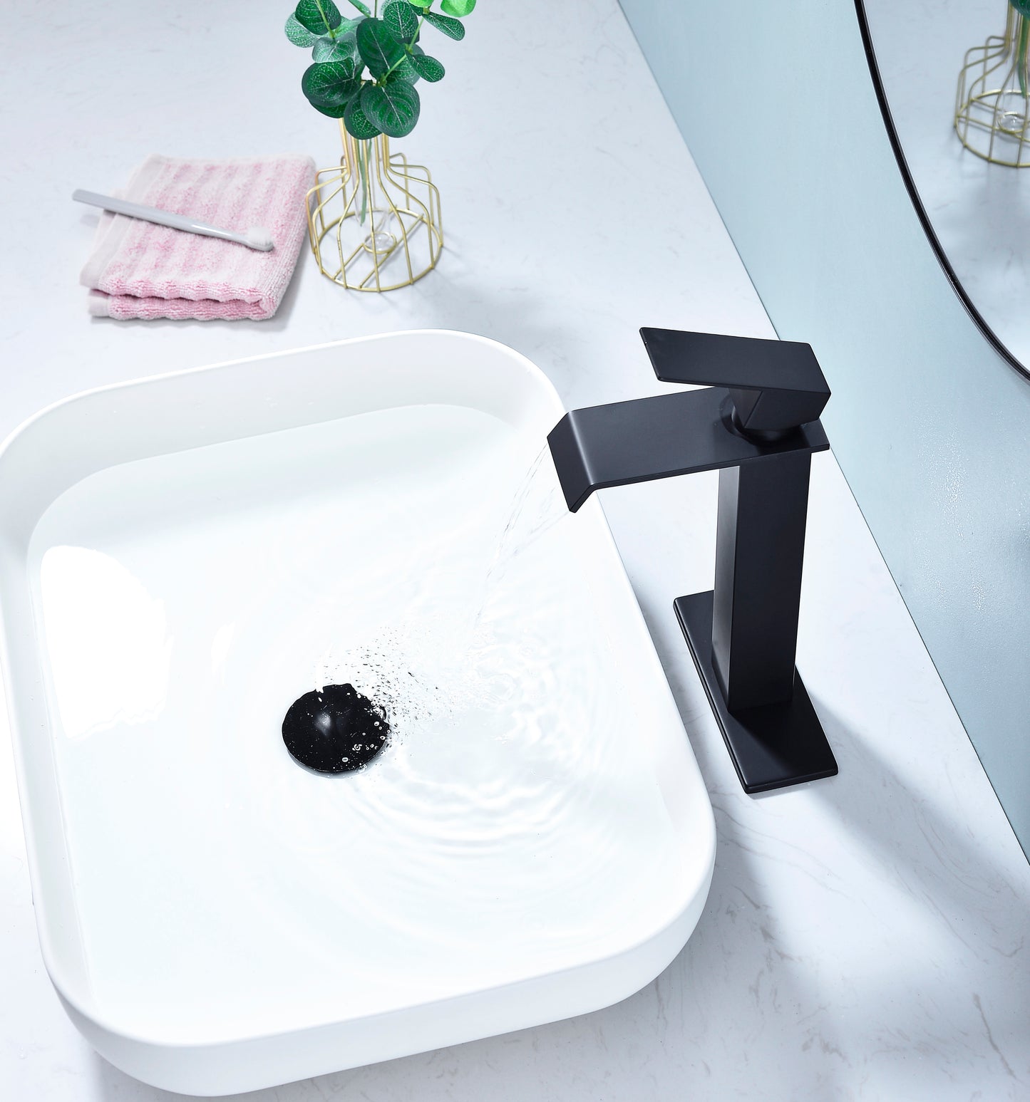 Waterfall Spout Single Handle Vanity Sink Faucet