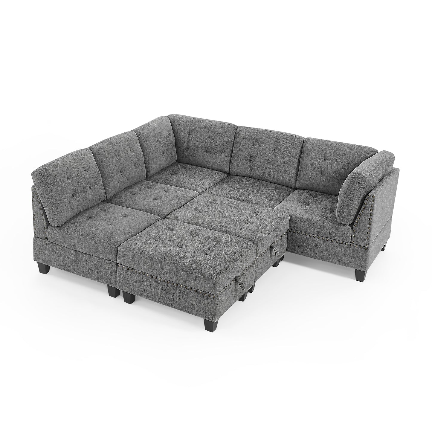 Modular L-Shaped Sectional Sofa Set with Grey Chenille Upholstery