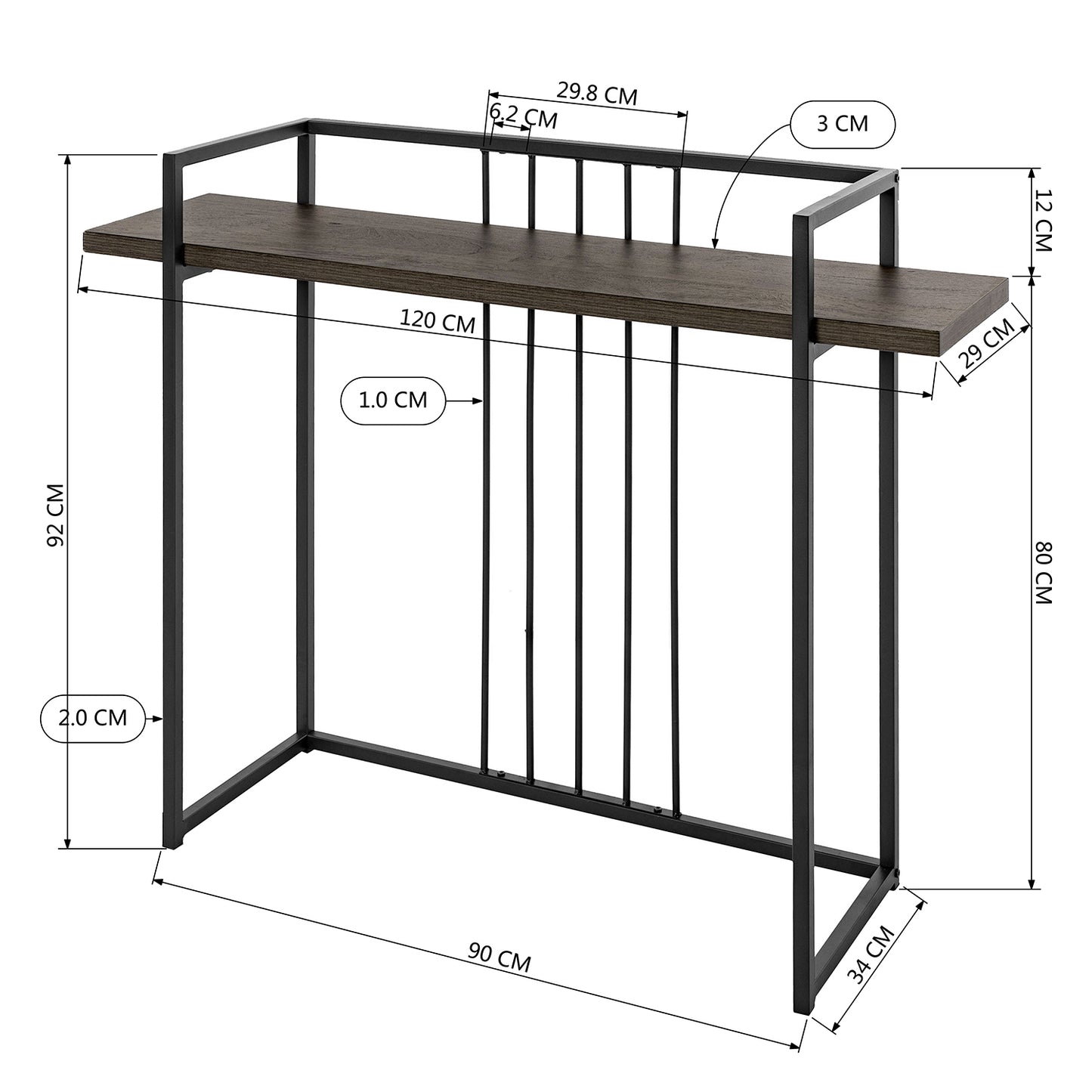 Compact Walnut and Black Console Table with Ample Storage Space