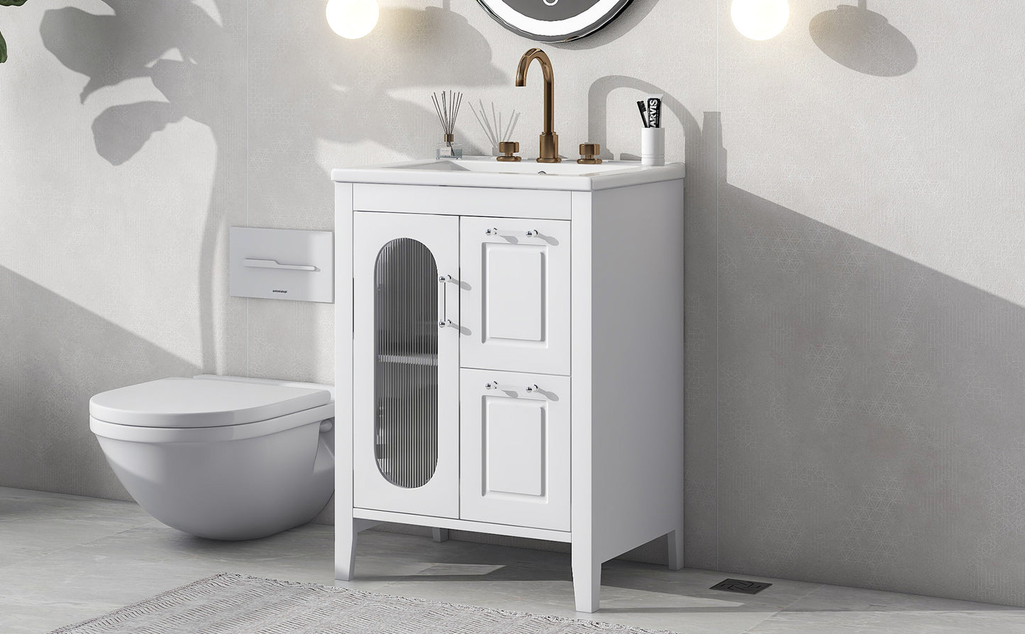 24-Inch White Bathroom Vanity Cabinet with Sink, Two Drawers, and Adjustable Shelf