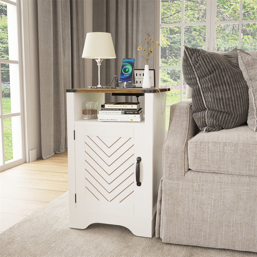 Wholesale Modern Accent Wood Tall White Night Stands Cabinet Side Tables Bedroom With Charging Station Living Room