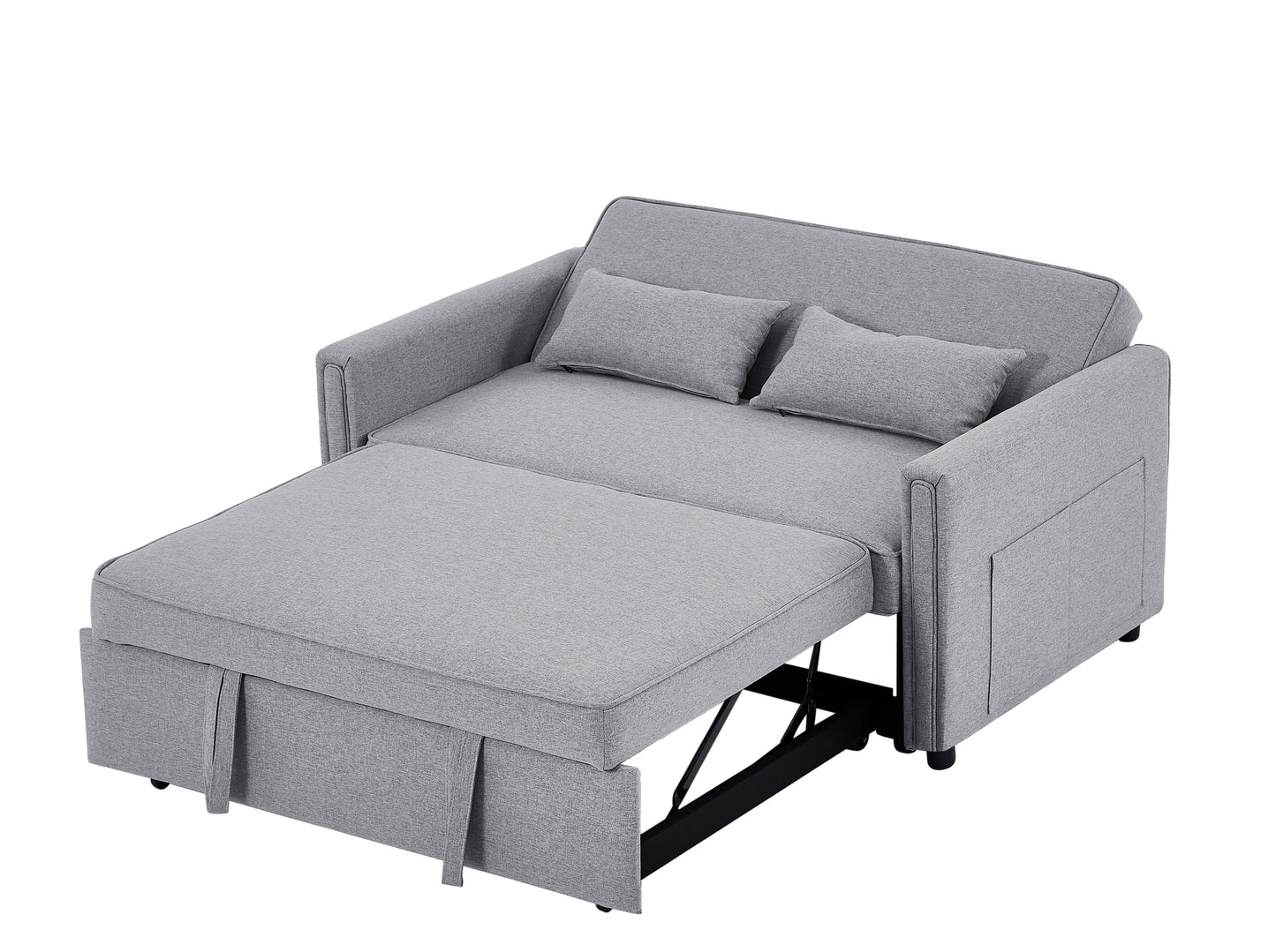 Modern Linen Convertible Loveseat Sleeper Sofa Couch with Adjustable Backrest, 2 Seater Sofa With Pull-Out Bed with 2 Lumbar Pillows For Small Living Room & Apartment