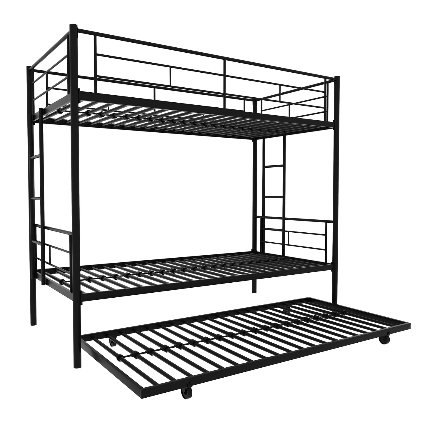 Enhanced Metal Bunk Bed Frame with Trundle - Twin Over Twin (Sturdy Version)