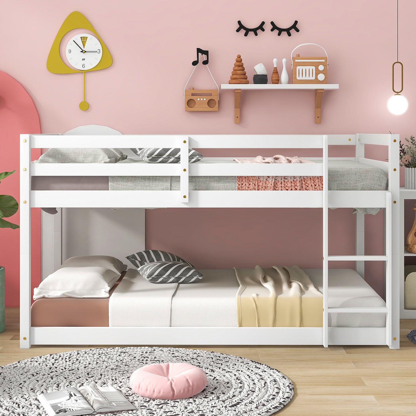 White Low Height Twin over Twin Bunk Bed