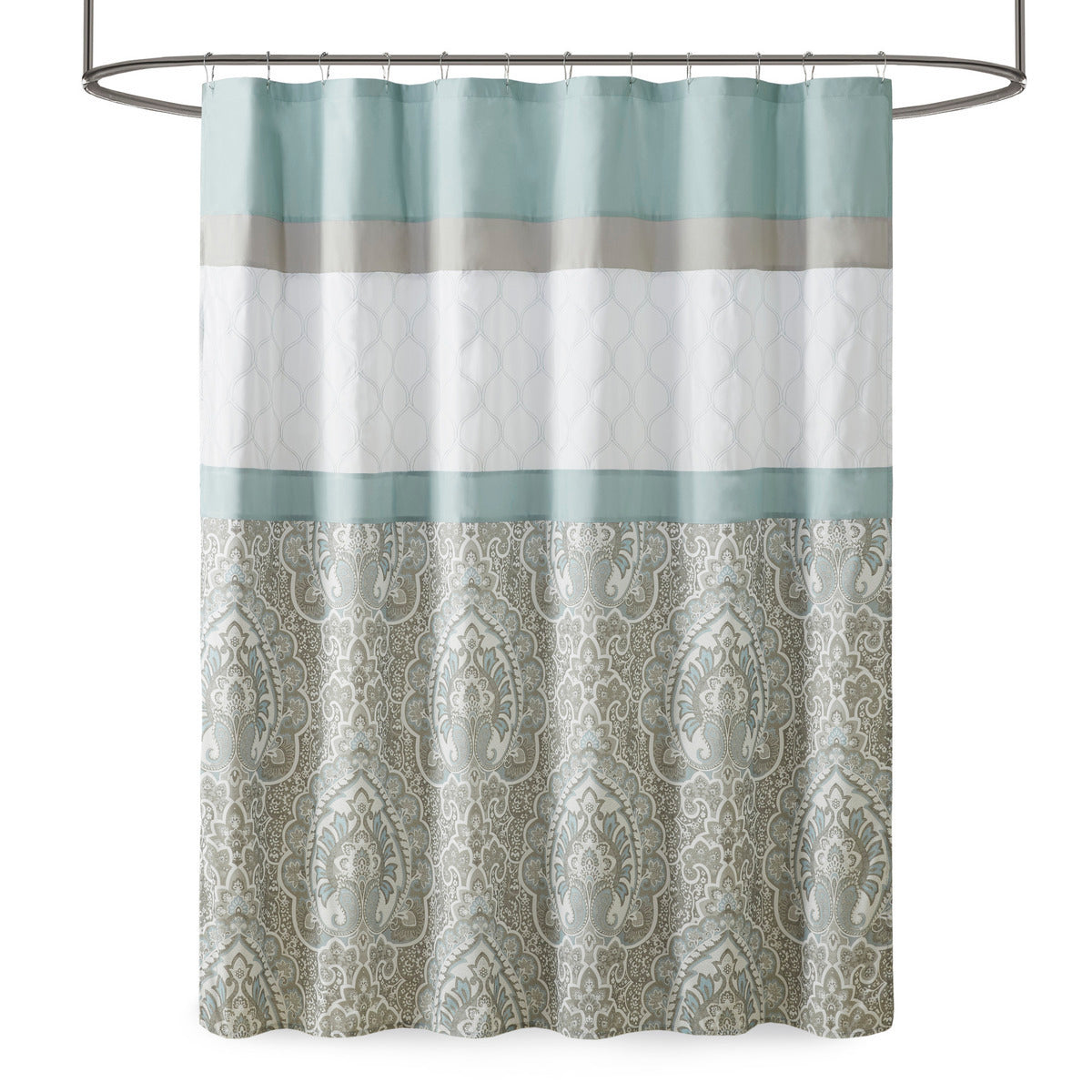 Elegant Oceanic Seafoam Printed Shower Curtain with Intricate Embroidery