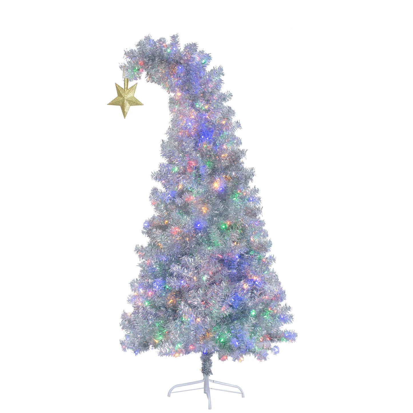 Gorgeous 6 FT Fir Bent Top Christmas Tree With Colorful LED Lights and Golden Star
