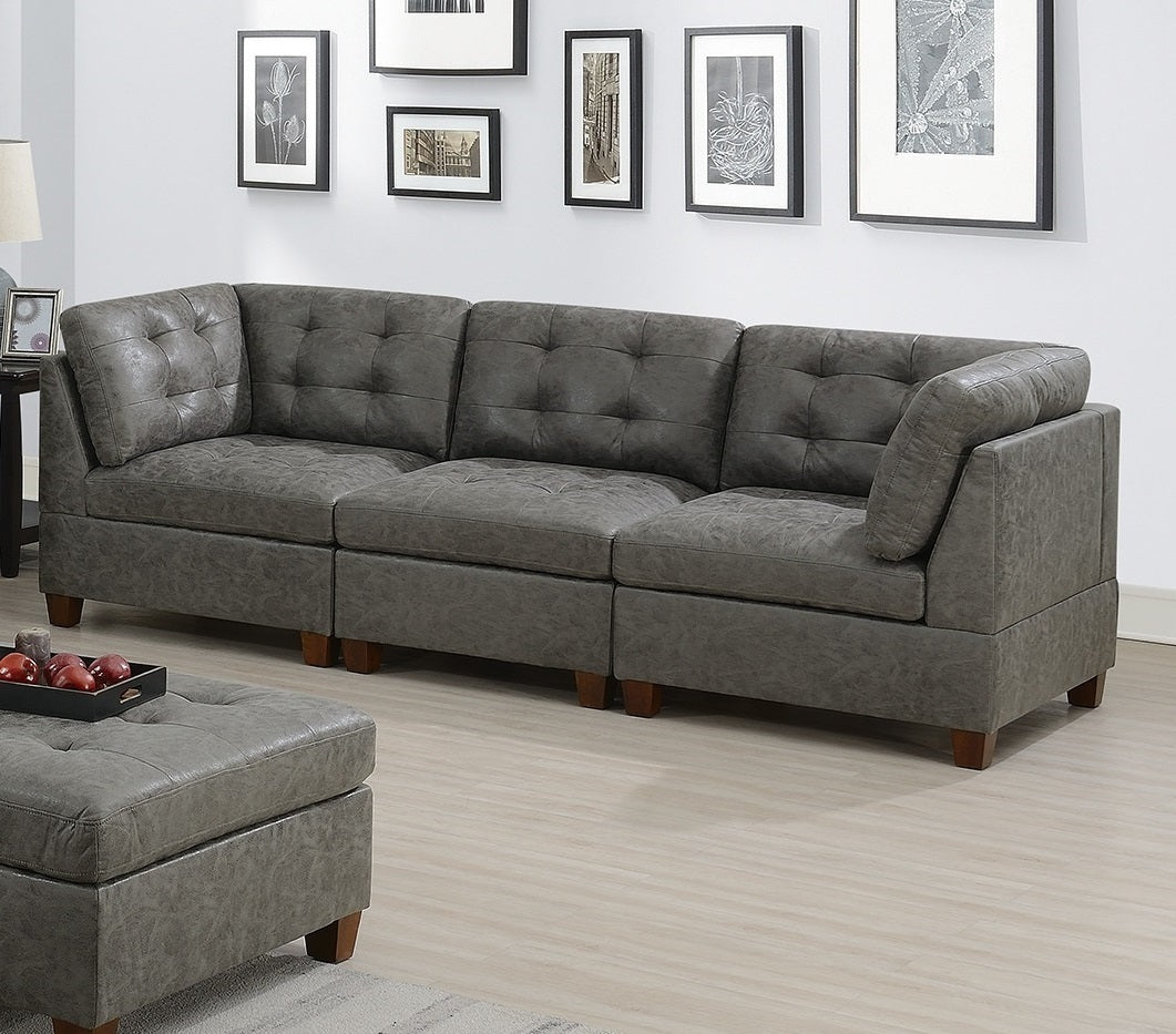 Luxurious Antique Grey Modular Leatherette Sofa Set 8pc with Tufted Back-Sleek Design