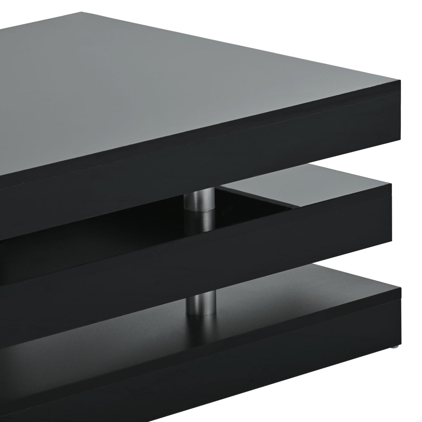 Black Contemporary 2-Tier Coffee Table with Sleek Metal Legs and High-Gloss UV Surface