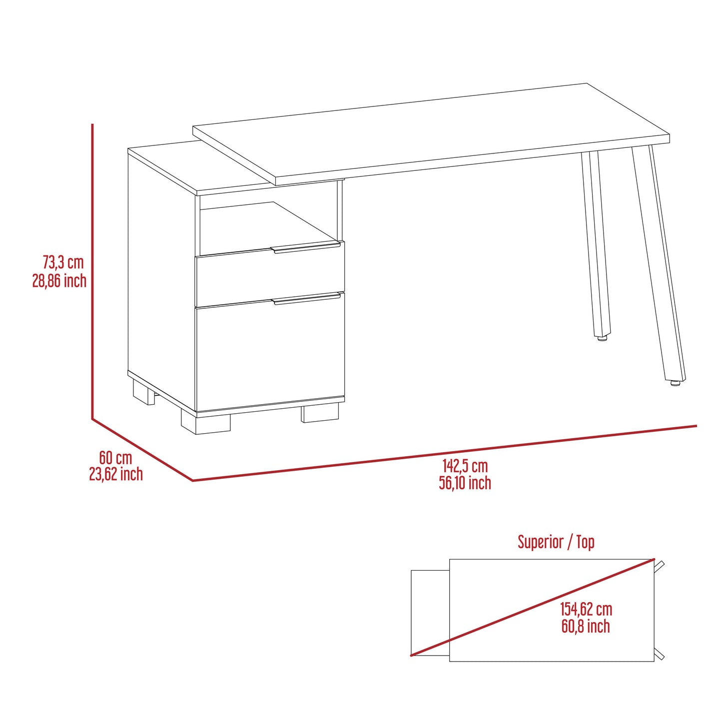 Andover Office Desk with Mahogany Finish and Built-in Storage