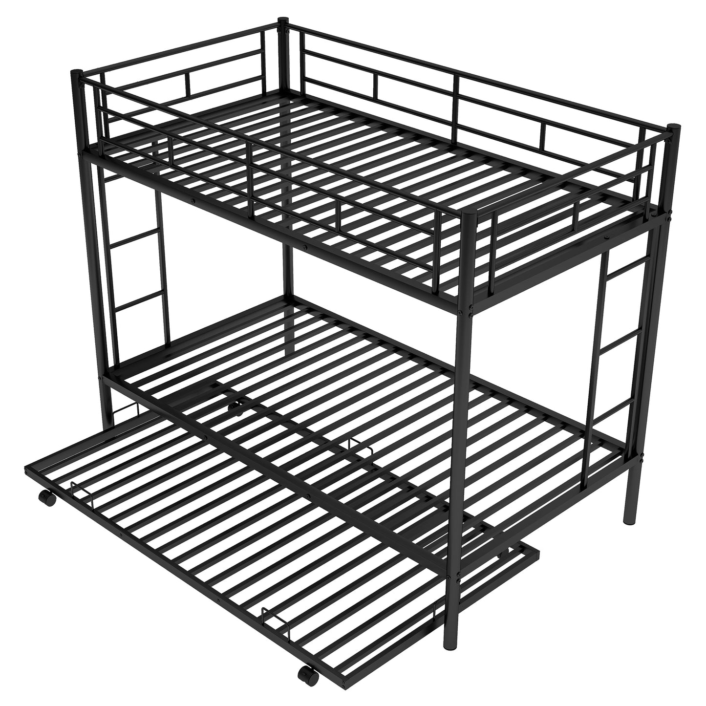 Twin Bunk Bed with Trundle - Space-Saving Black Design