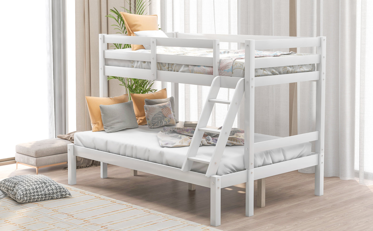 White Twin Over Full Bunk Bed with Versatile Design