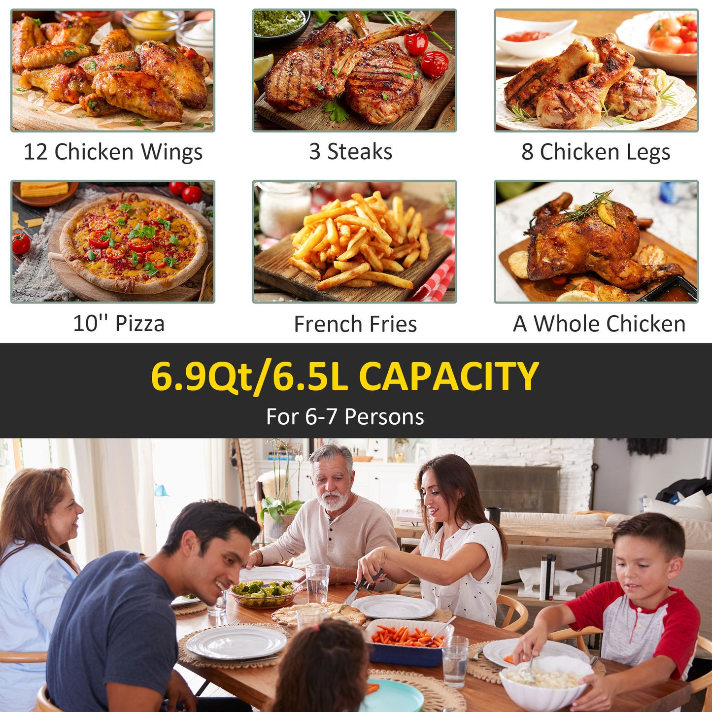 Air Fryer with 8 Preset Menus and 6.9Qt Capacity