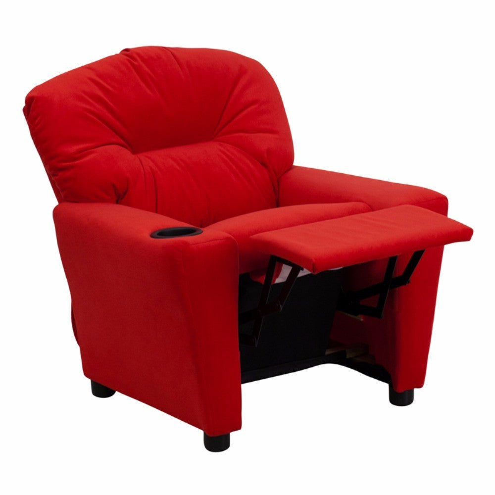 Contemporary Red Microfiber Kids Recliner with Cup Holder