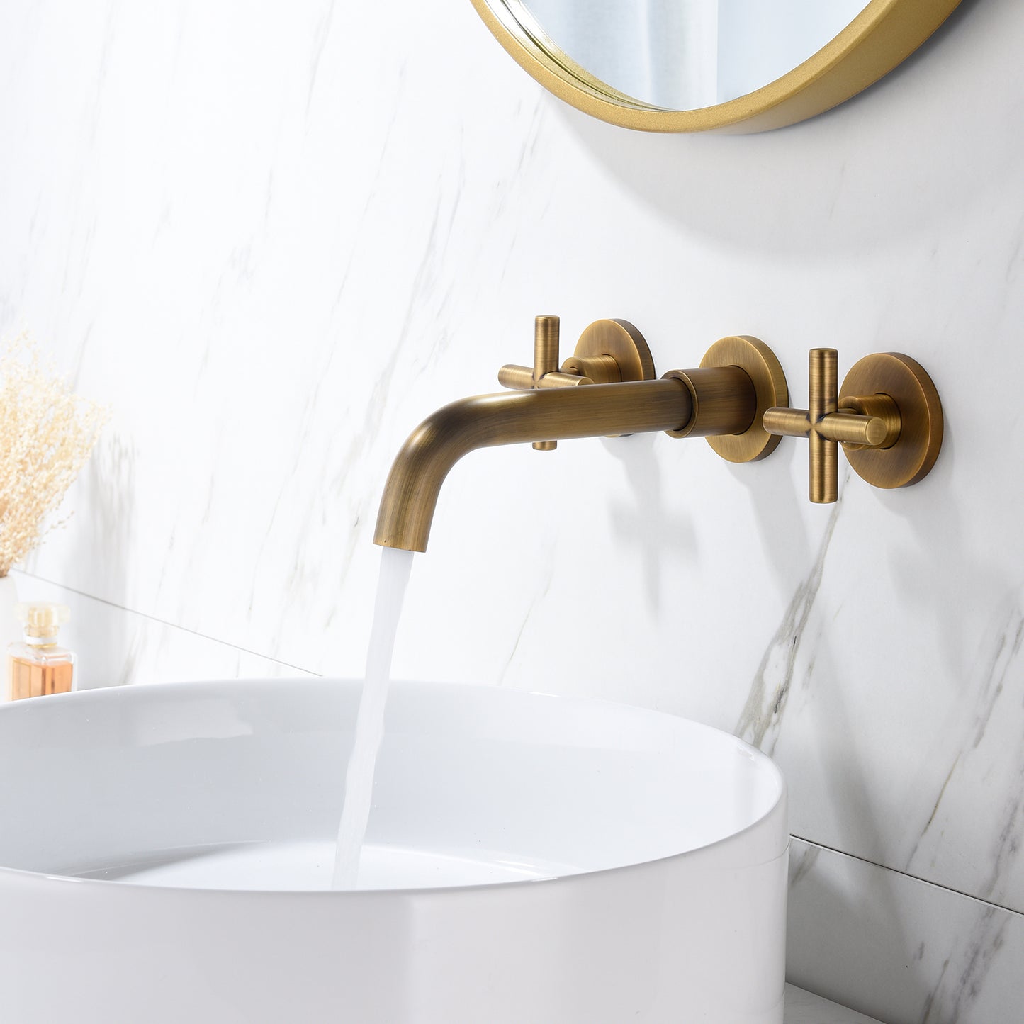 Wall Mount Bathroom Faucet with Bronze Cross Handles