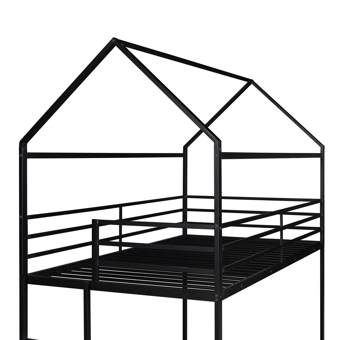 Kids' Twin House Bunk Bed with Ladder in Black