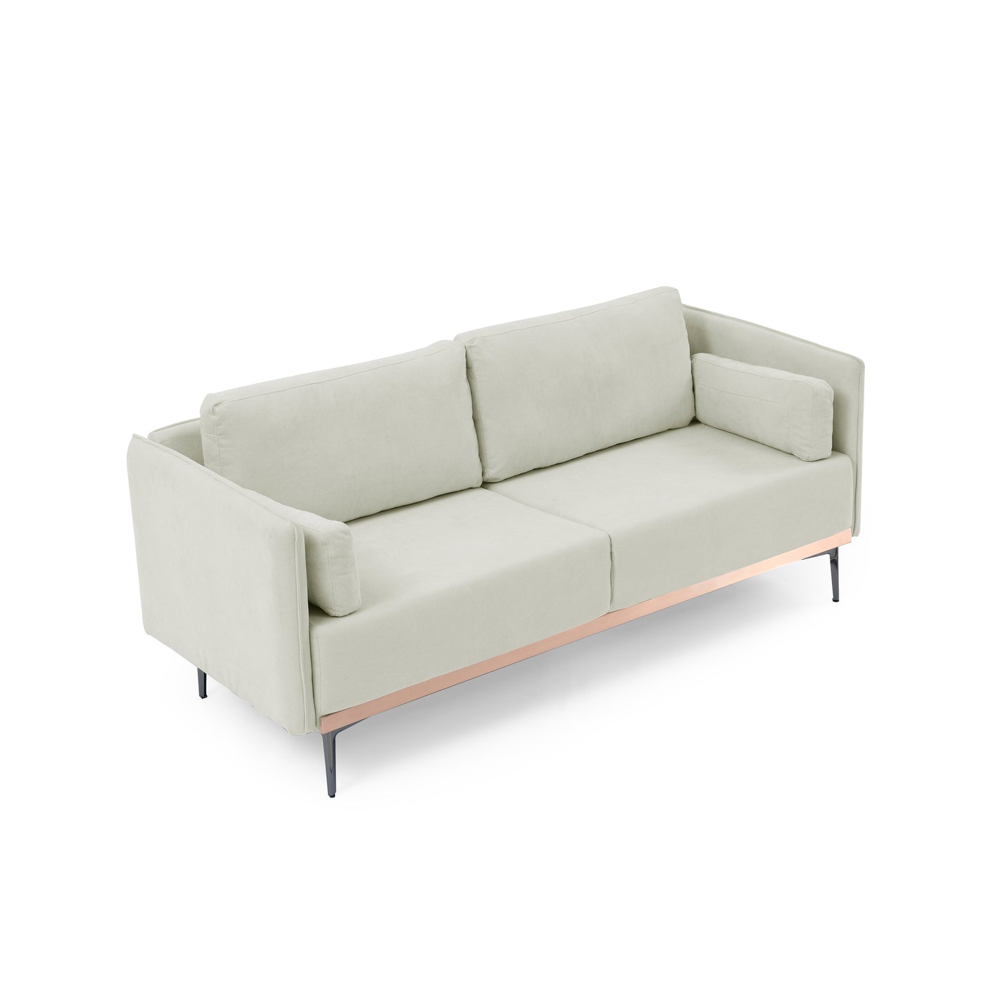 Modern Sofa 3-Seat Couch with Stainless Steel Trim and Metal Legs for Living Room, Linen Beige