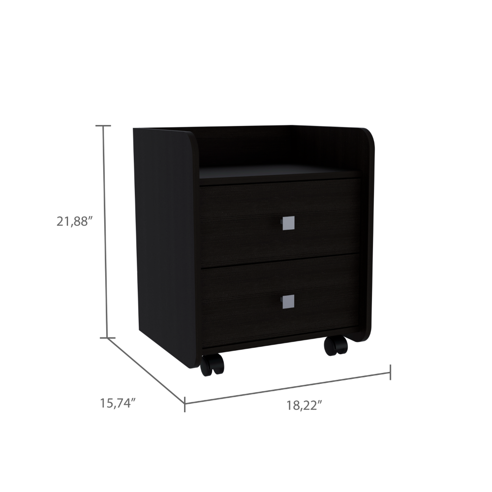 DEPOT E-SHOP Marsella Nightstand, Two Drawers, Superior Top, Metal Handle, Black