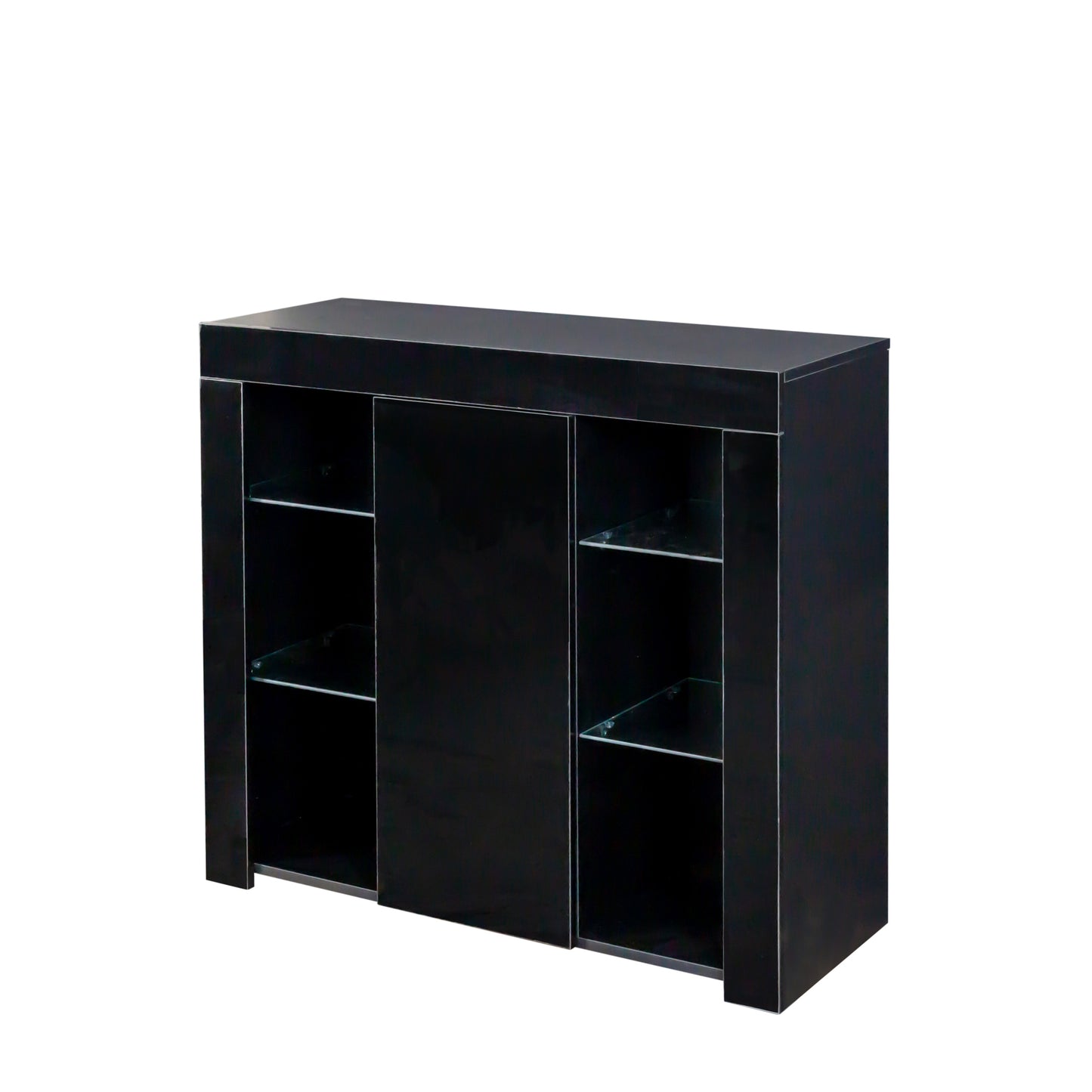 LED Lighted Black High Gloss Sideboard Storage Cabinet with Multifunctional Design