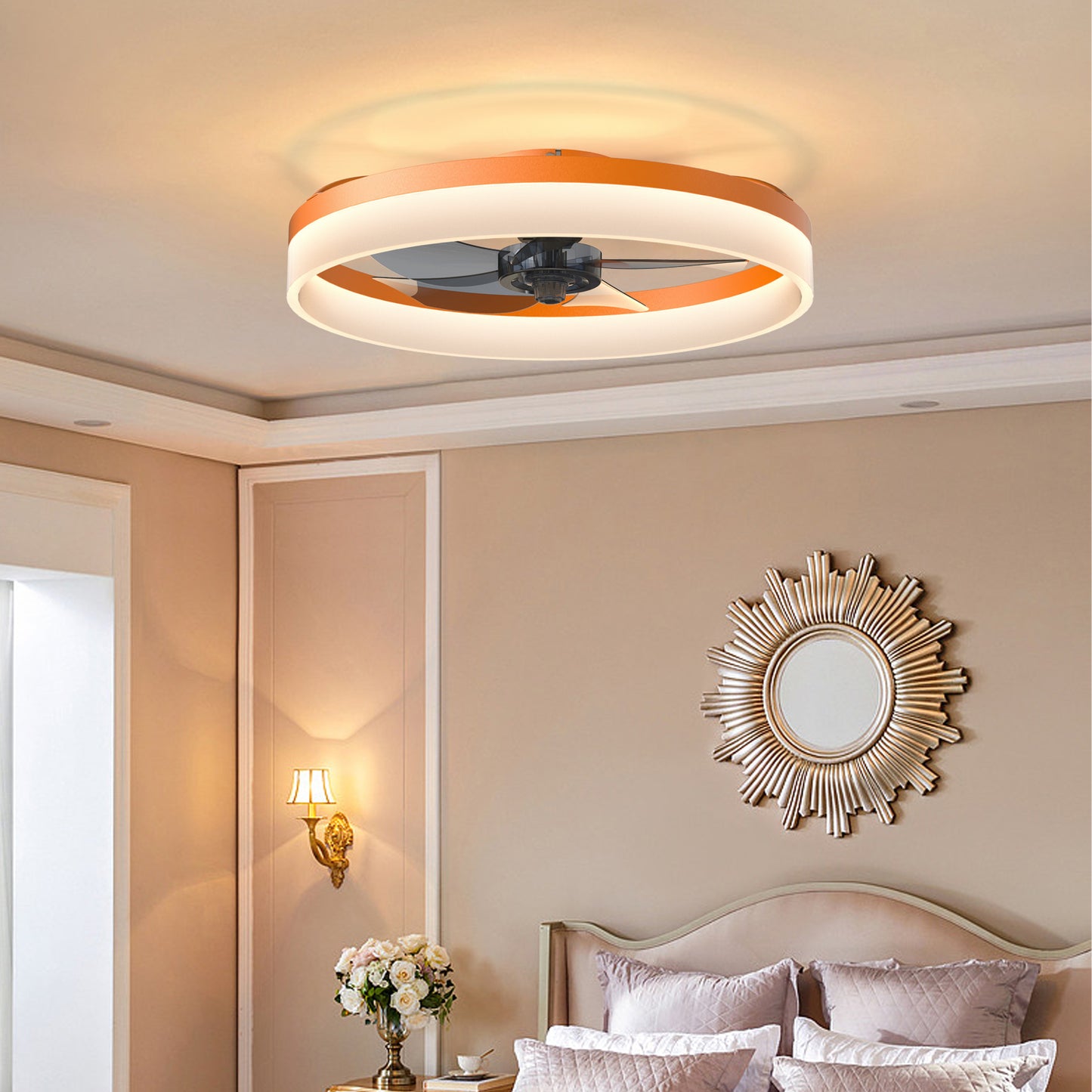 Modern Orange Ceiling Fans with Dimmable LED Lights