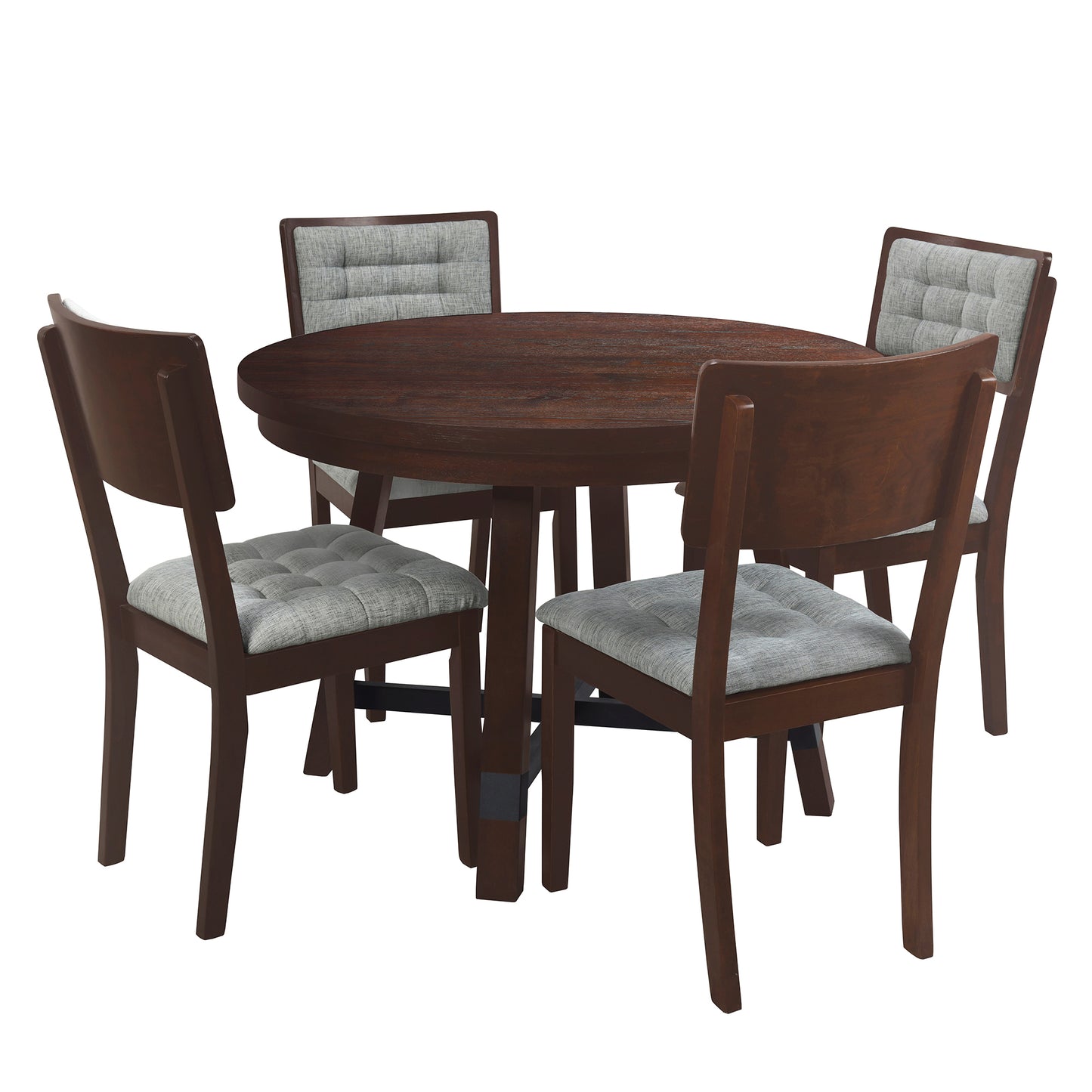 Rustic 42inch Round Dining Table Set with Cross Legs and Upholstered Dining Chairs for Small Places, Espresso