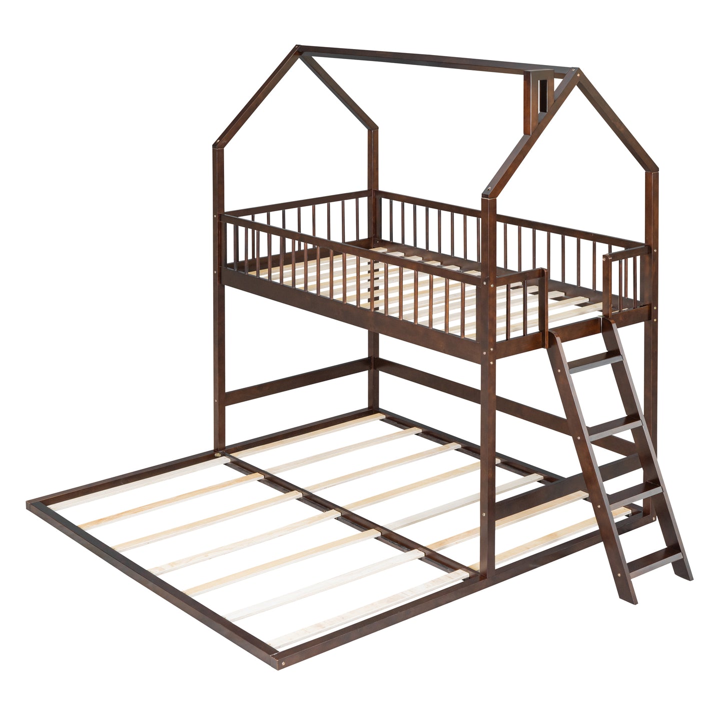 Twin House Bunk Bed with Trundle and Ladder - Artistic Sleepover Haven