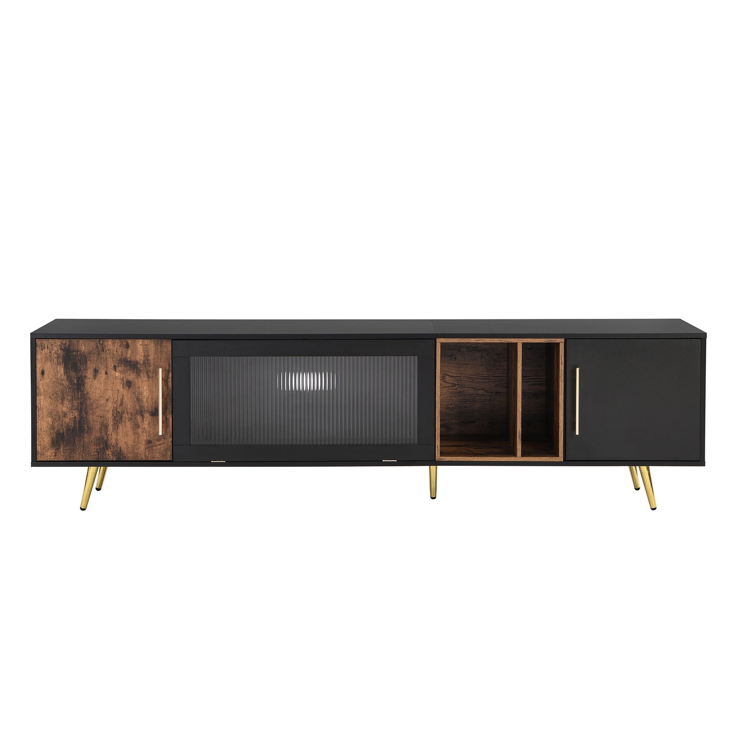 Elegant Black and Gold Two-Tone TV Stand with Adjustable Storage