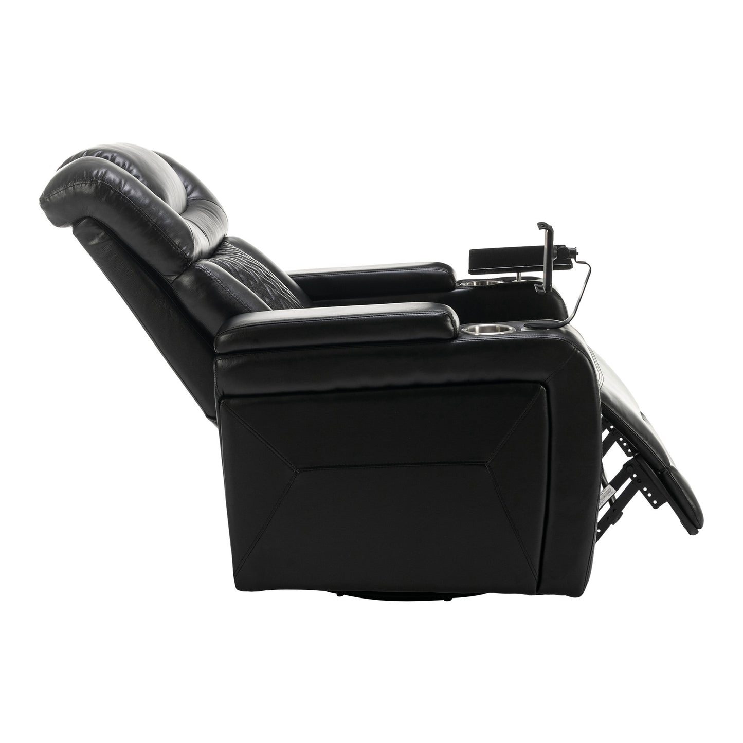 Luxury Black Swivel Recliner Chair with Tray Table, Phone Holder, and USB Port